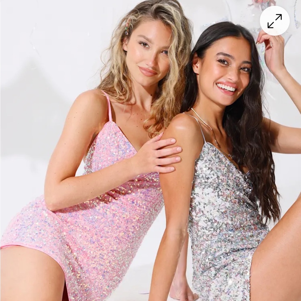 Lulu's Pink and Silver Sequin Slip Dresses